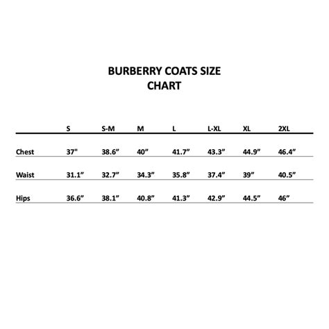 Burberry size chart